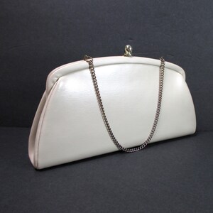1960s Elfenbein Henkel Tasche Vintage Wandelbare Kupplung Off-White Kunstledertasche Mid Century gerahmt Geldbörse Vegan Ledertasche Vintage Handtasche