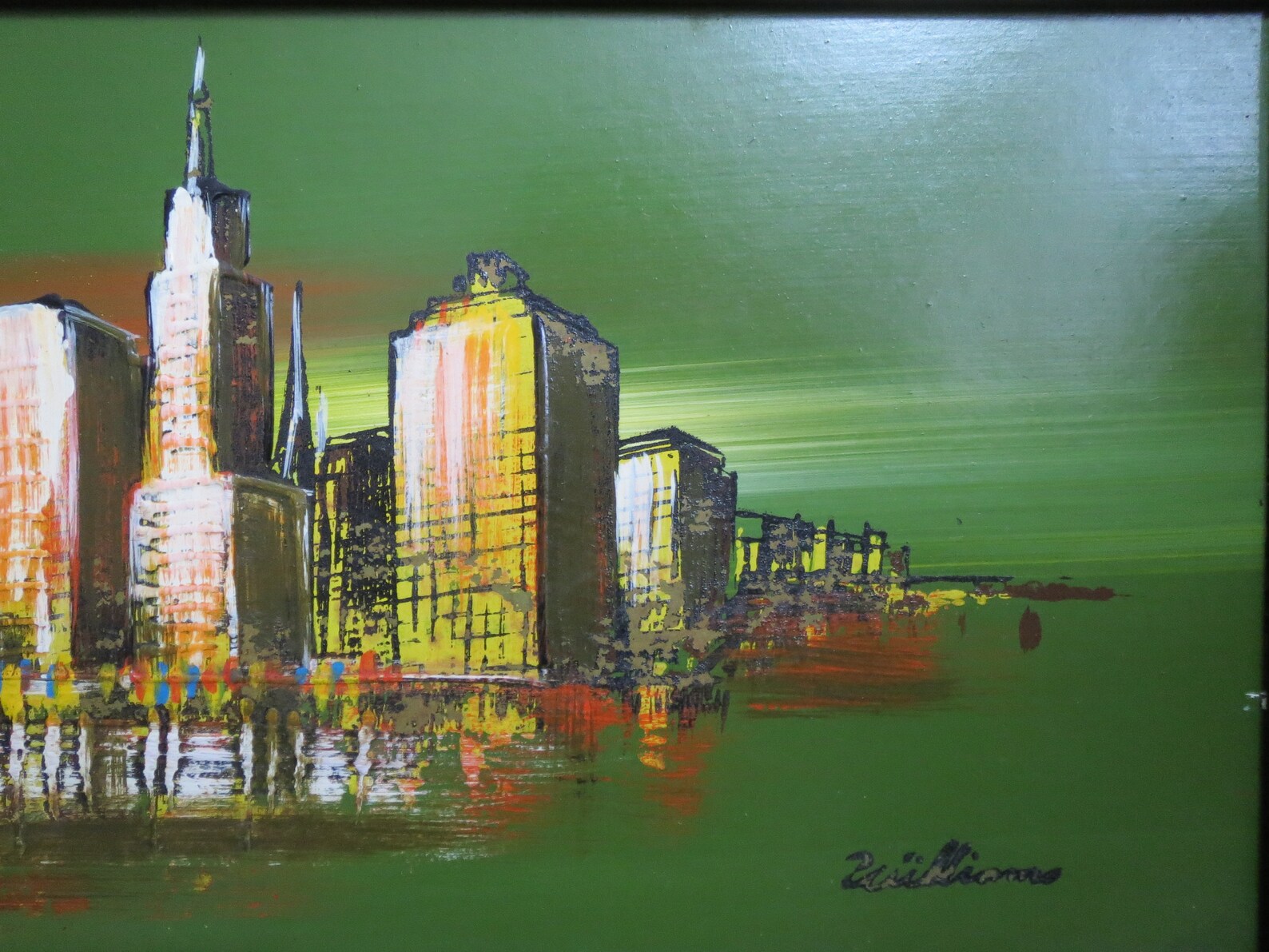 Mid Century Modern Cityscape Painting Vintage Skyline Wall Art Etsy