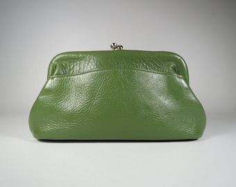 Vintage Pebbled Leather Handbag Petite Framed Bag Avacado Green Leather Bag Small Clutch Green Pebbled Leather Bag Vintage Green Clutch Bag