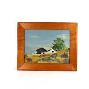 House on the Hill Antique Oil on Canvas Wood Framed Impressionist Painting Vintage Countryside Landscape Original Painting Gallery Wall Art