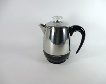 Farberware Superfast 2-4 Cup Percolator Complete Set Fully Automatic Electric Coffee Pot Vintage 1960s Chrome Coffee Maker Model 134 USA