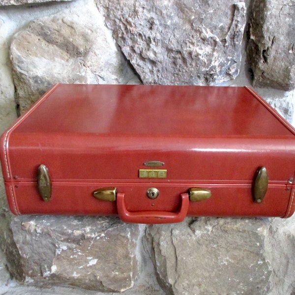 Vintage Samsonite Streamlite Suitcase Mahogany Brown Hard Body Luggage 1950s Mid Century Overnight Weekender Travel Bag Shwayder Bros USA