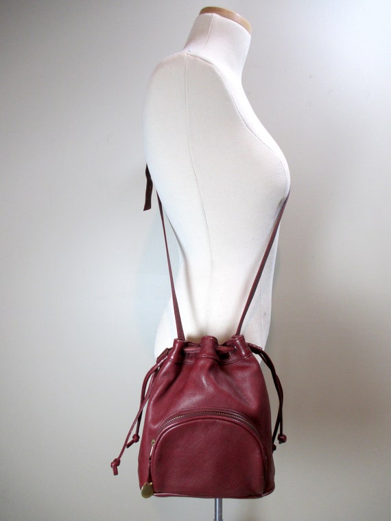 Maroon Genuine Leather Bucket Bag Sereta Crossbod… - image 3