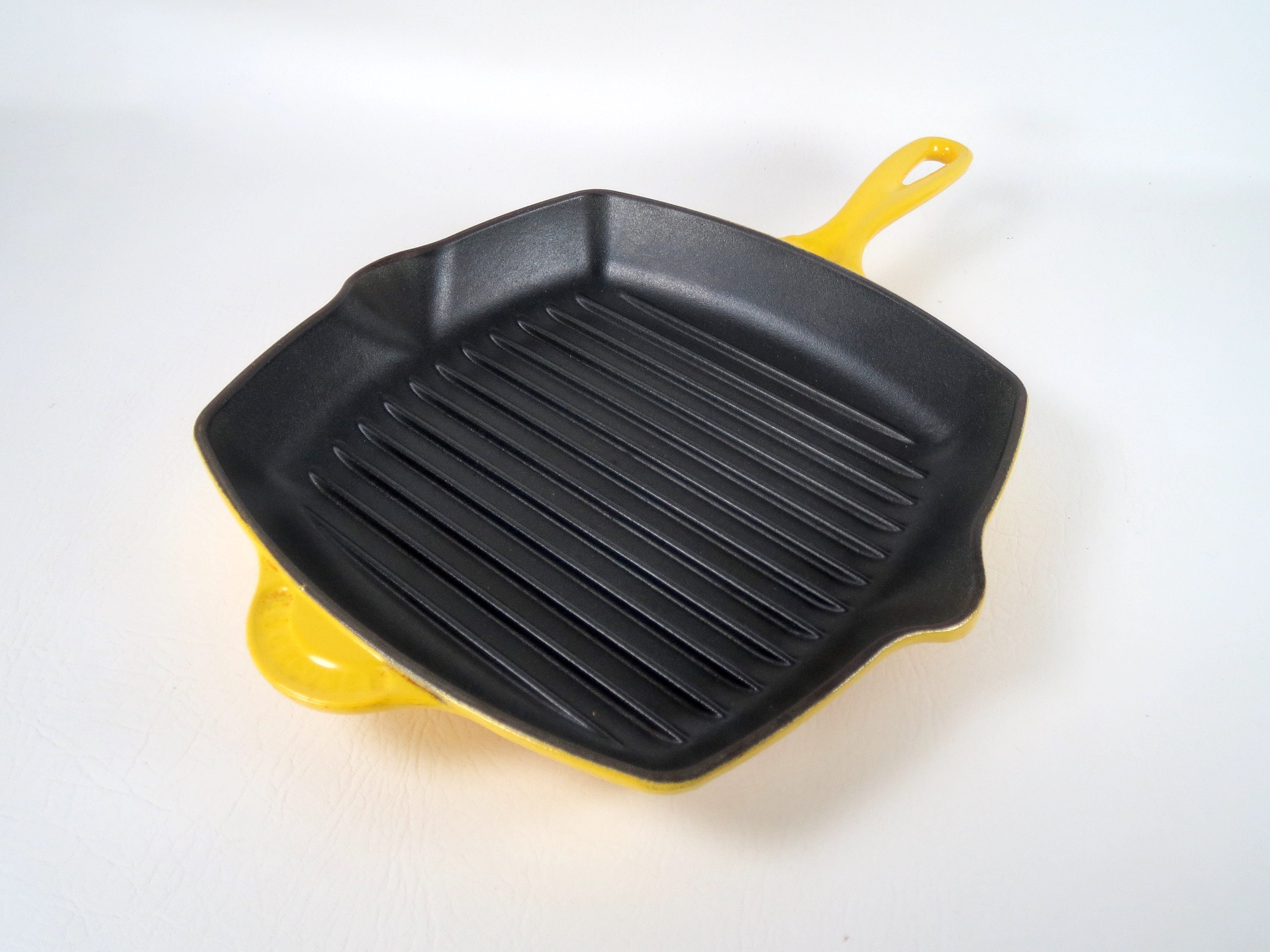 Le Creuset #26 France Yellow Enameled Cast Iron Square Grill Pan Skillet  10