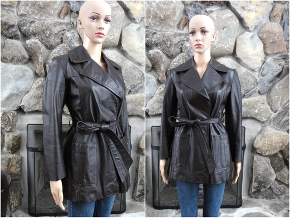 Wide Collar s Jacket Vintage Brown Leather Coat Leather   Etsy