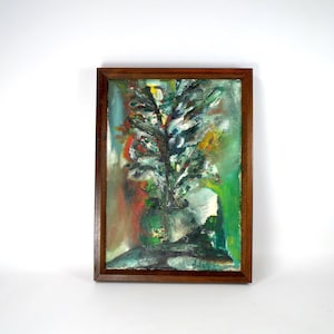 Floral Expressionist Oil on Canvas Mid Century Still-Life Artist Signed Painting Vintage Wood Framed Original Abstract Wall Art MCM Painting