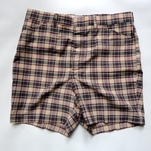 1960s Bermuda Golf Shorts Vintage Men&#39;s Cotton Poly Zip Up Flat Front Grampa Shorts Beige Green Red Plaid Summer Clothing Size 34