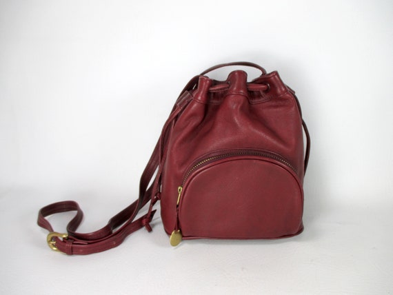 Maroon Genuine Leather Bucket Bag Sereta Crossbod… - image 1