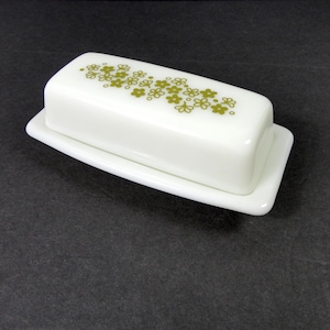 Vintage Pyrex Spring Blossom Butter Dish: Green Crazy Daisy Milk Glass