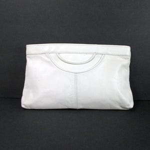1980s White Leather Clutch Bag Vintage Handbag Genuine Leather Purse 1970s Leather Bag Zip Top Handbag New Wave Purse Contessa Clutch Purse