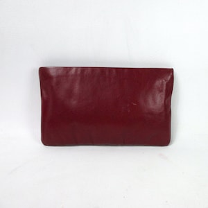 1980s Red Wine Leather Clutch Vintage Handbag Maroon Genuine Leather Purse Zip Top Handbag 1970s Disco Purse Minimalist Clutch Clemente USA