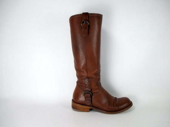 Vintage Tall Brown Distressed Leather Boots 1970s… - image 2