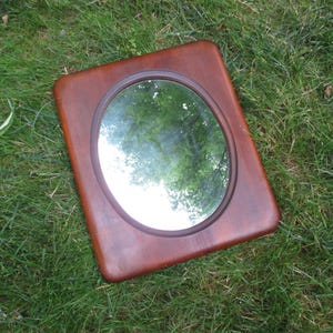 Mahogany Finish Solid Wood Framed Mirror Vintage Oval Vertical Hanging Wall Mirror Mid Century Gallery Wall Mirror