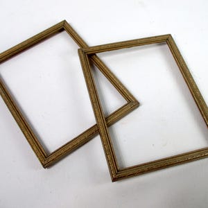 Pair Antique Gold Gilt Carved Wood 6x8 Frames Horizontal Vertical Rectangle Art Deco Picture Frame Set Artwork Gallery Wall No Glass 2 pc