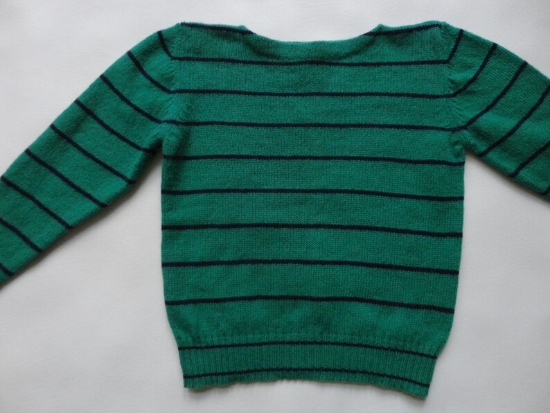green and navy striped sweater