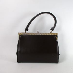 1960s Top Henkel Tasche Mid Century Geldbörse Vintage Braun Handtasche Leder-ähnliche Geldbörse Strukturiert Gold umrahmt Vinyl Taschenbuch Vegan Leder Geldbörse