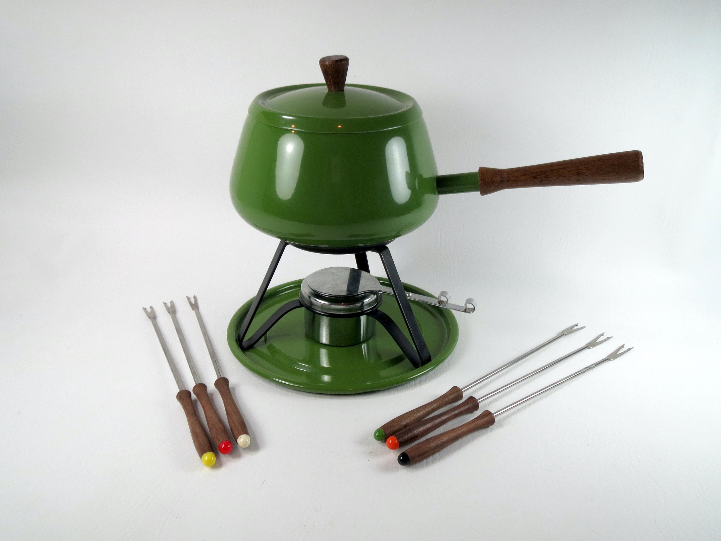 Kruik gebied iets Danish Mod Fondue Pot W/ Colored Forks Vintage Fondue Set - Etsy