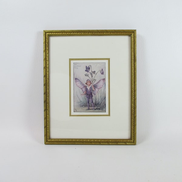 Flower Fairies of the Spring Art Print Vintage Framed Fairy Picture The Dog-Violet Fairy Cicely Mary Barker Print Gold Framed Artwork