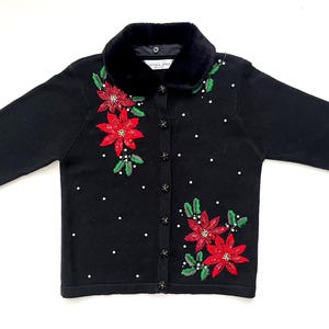 Gilet Vintage Studio Joy Noël - Imprimé Poinsettia Fleurs, Taille XL - Occasion Très Bon état