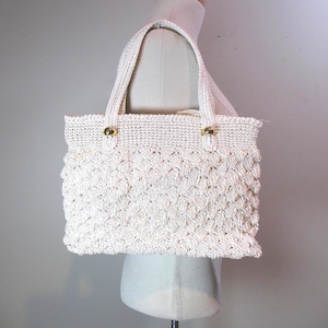 Woven White Raffia Shoulder Bag NEW Vintage Dead Stock Crochet Purse Top Handle Bag Summer Tote Natural Fiber Purse The Addis Co Japan NOS