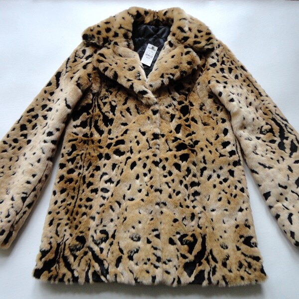 NEW Vintage Inspired Cheetah Animal Print Jacket 60s Mod A-Line Leopard Fur Teddy Bear Winter Coat Overcoat Women's Clothing Express XS NWT