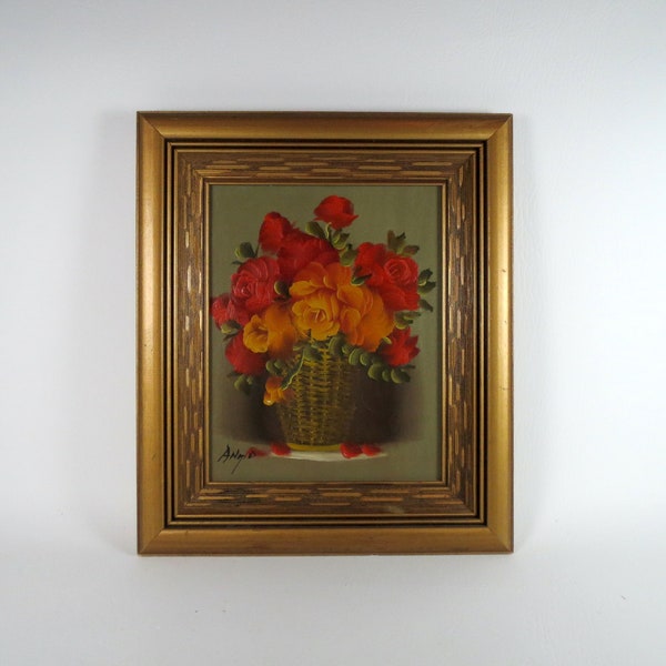 Vintage Oil Painting Floral Still-Life Orange & Yellow Flower Painting Framed Art Floral Painting Vintage Wall Art Original Signed Artwork