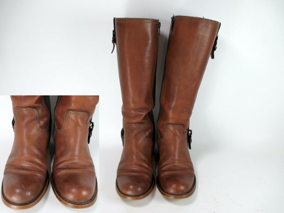 Vintage Tall Brown Distressed Leather Boots 1970s… - image 6