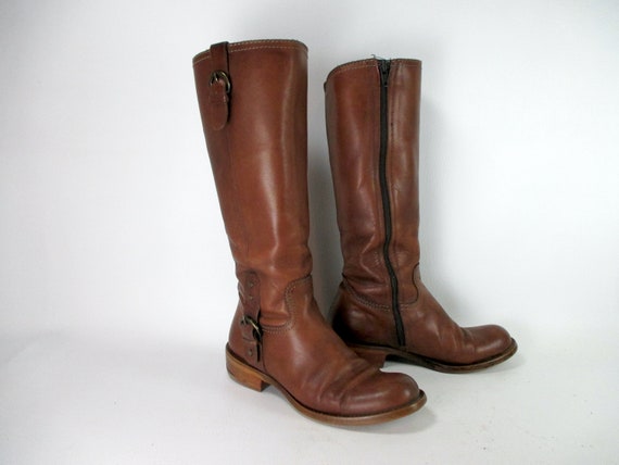 Vintage Tall Brown Distressed Leather Boots 1970s… - image 3