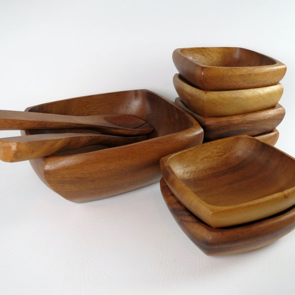 Philcraft | Dining | Vtg Monkey Pod Salad Serving Set Bowls Utensils