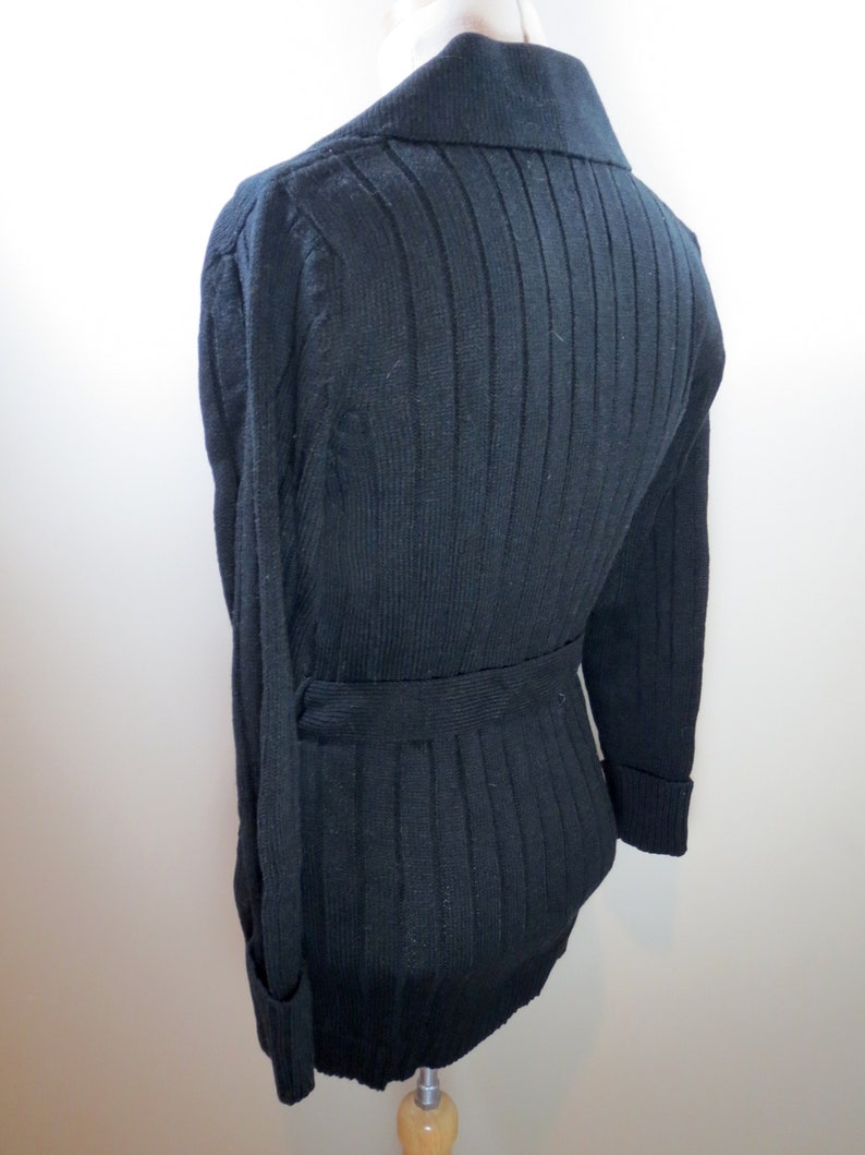New Vintage Belted Cardigan 1970s Bohemian Knit Sweater Button Down Sweater Black Sweater Vintage Knit Sweater Vintage Sweater Women/'s S