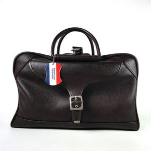 Brown Vinyl American Tourister Luggage, Vintage Carry-On, Plaid Lined Travel Tote, Overnight Bag, Weekender