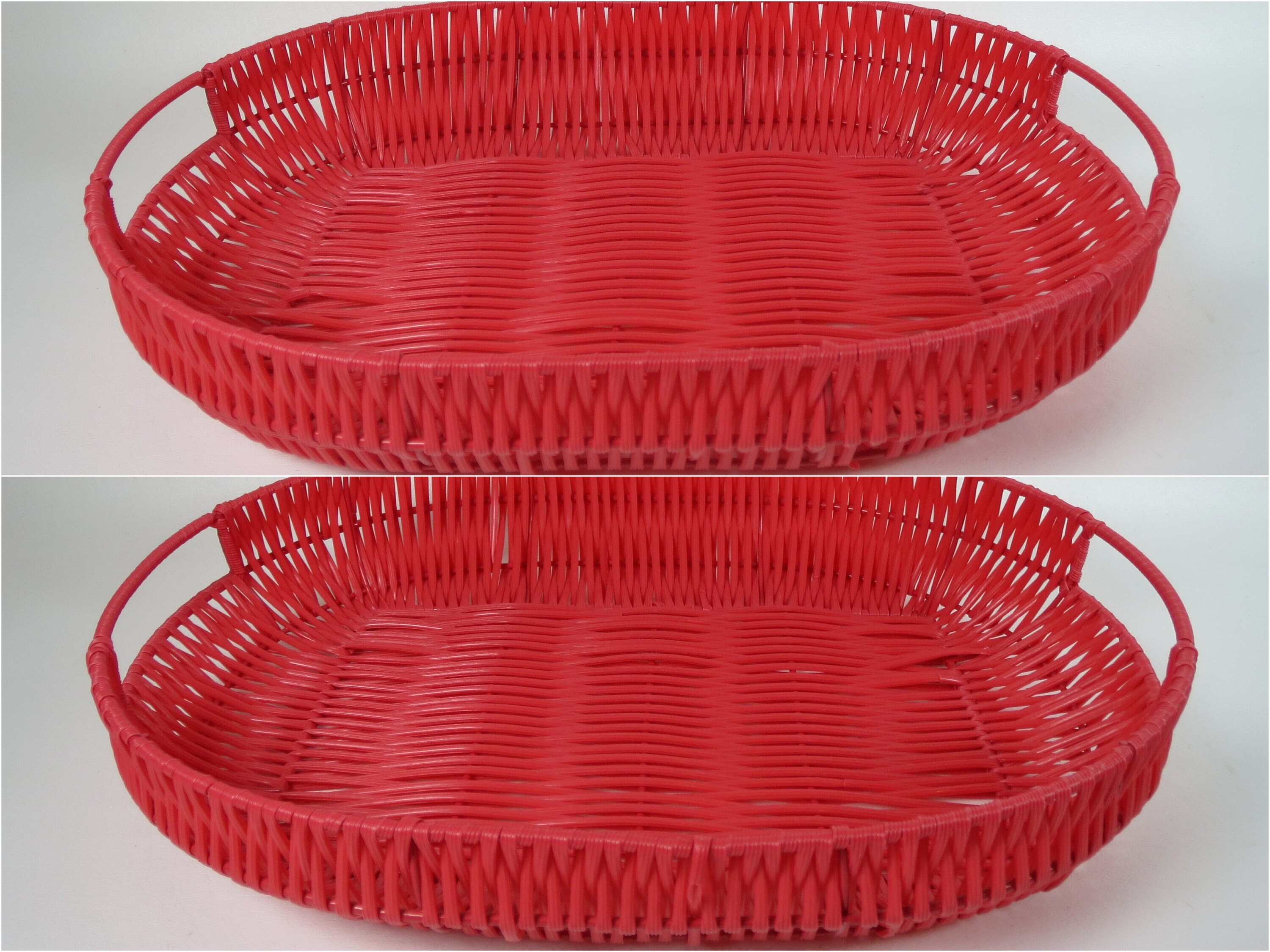 Red Woven Serving Tray W/ Handles Vintage Storage Basket Etsy