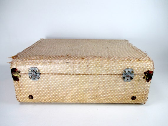 1940s Antique Suitcase with Leather Handle Beige … - image 3