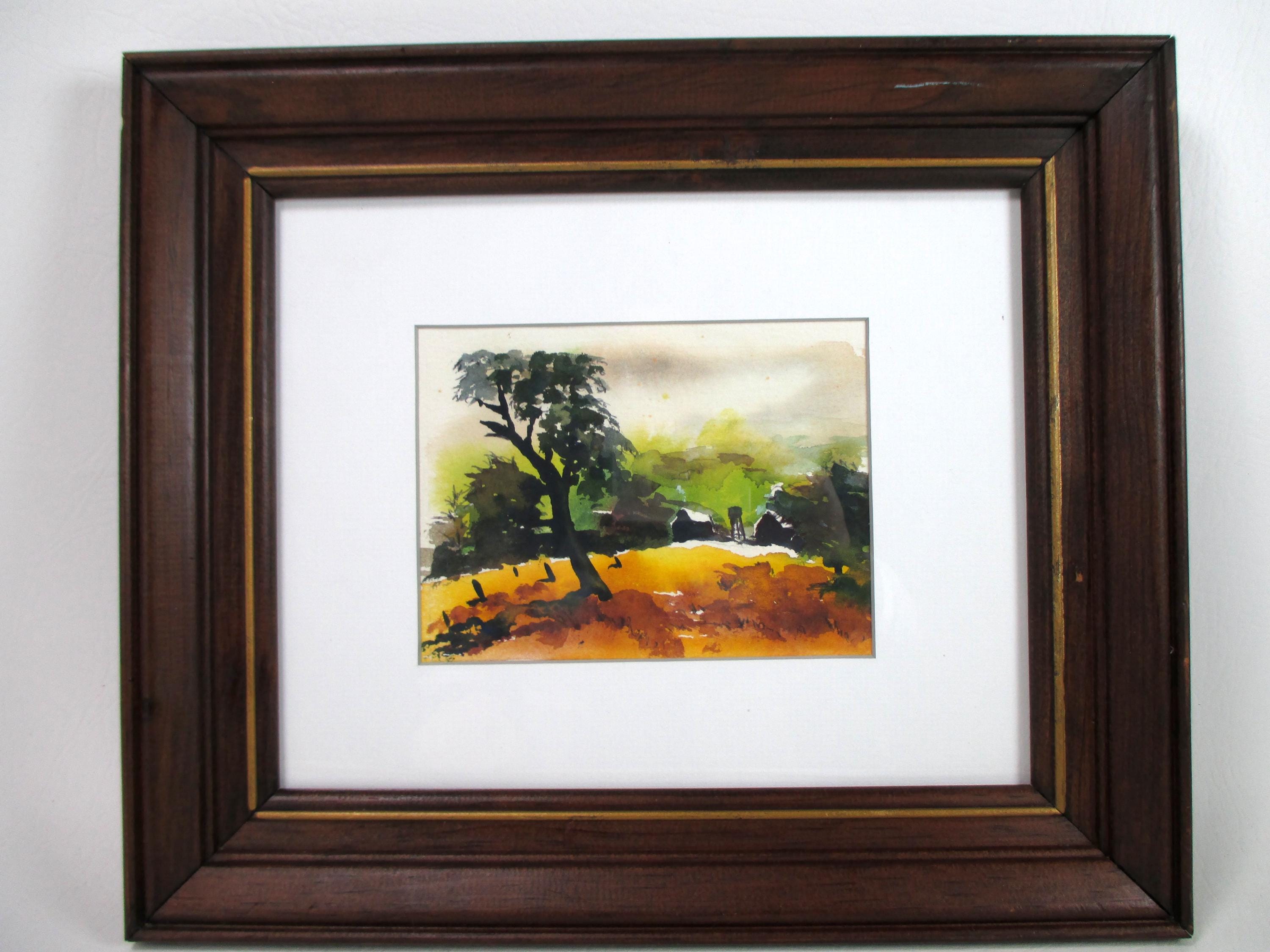 水彩画 自然の風景 木製フレーム 真作】 鈴木達夫 T. Suzuki 水彩画