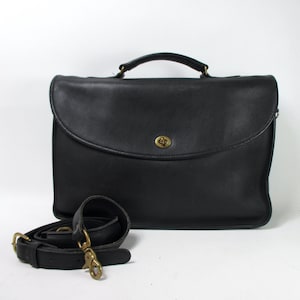 M. London Black Leather Briefcase Vintage Laptop Case Slim Leather Attaché Crossbody Tote Business Travel Carry On Lawyers Bag Messenger Bag