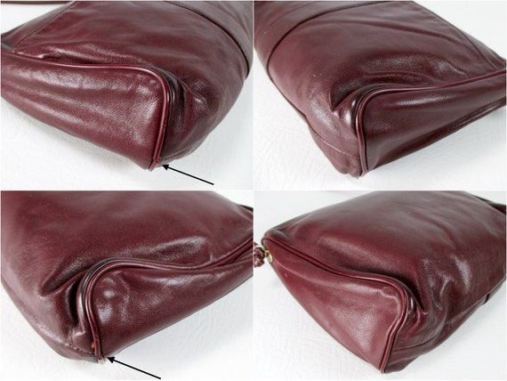 Vintage 80 Burgundy Leather Crossbody Purse Maroo… - image 8