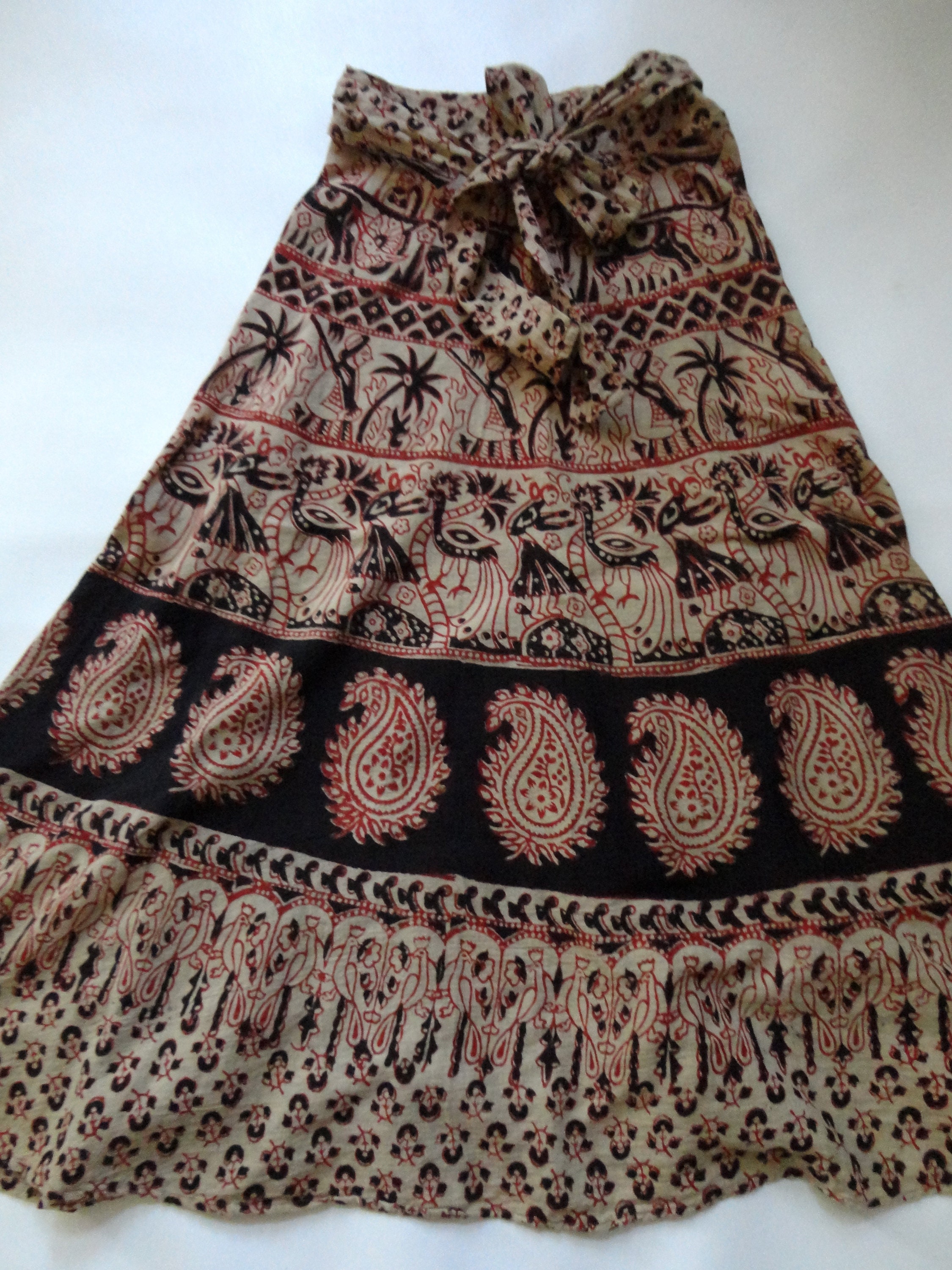 1970s Bohemian Cotton Batik Print Wrap Around Skirt Long A 1970s Bohemian Cotton Batik Print Wrap Around Skirt Long A