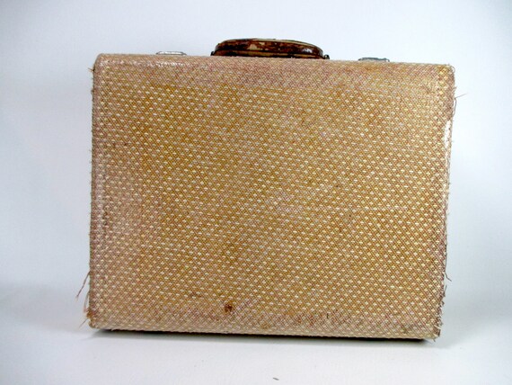 1940s Antique Suitcase with Leather Handle Beige … - image 5