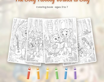 Printbaar kleurboek in PDF-formaat · Het liedje dat niemand wil zingen · 21 kleurplaten met het complete verhaal · Voor kinderen van 3-7 jaar · Direct te downloaden