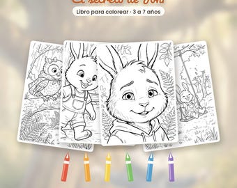 Printbaar kleurboek in het Spaans · Joni's Geheim · 21 pagina's met het complete verhaal · Kinderen van 3-7 jaar · PDF-download