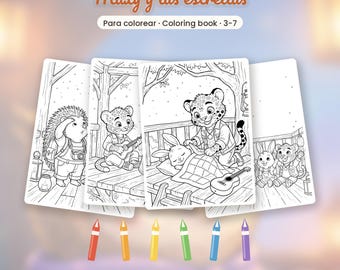 Tweetalig Spaans-Engels kleurboek · Maxy en de Sterren · 21 pagina's · Leeftijd 3-7 · PDF