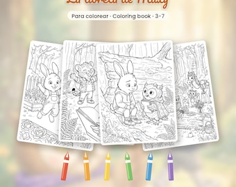 Colorear bilingüe español inglés · La libreta de Maxy / Maxy's Little Notebook · 21 láminas · 3-7 · PDF
