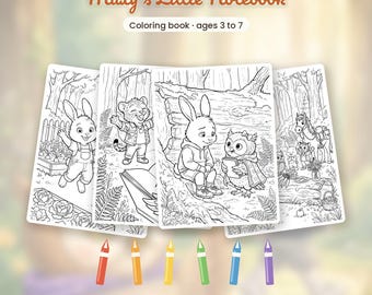 Printable coloring book PDF · Maxy's Little Notebook · 21 coloring pages with the full story · Kids ages 3-7 · Instant download