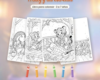Kleurboek in het Spaans · Maxy en de Sterren · 21 pagina's met het verhaal · Kinderen 3-7 jaar · PDF-download