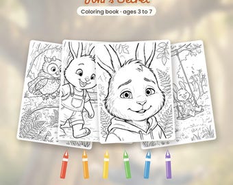Printbaar kleurboek in PDF-formaat · Joni's Geheim · 21 kleurplaten met het complete verhaal · Voor kinderen van 3-7 jaar · Direct te downloaden