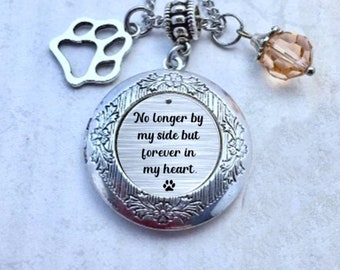 No longer by my side but forever in my heart Pet Memorial Photo Locket Necklace with Birthstone Photo Locket Necklace