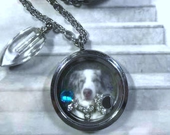 Pet Loss Memorial Locket and Cremation Urn Necklace Pet Loss Floating Memory Locket Necklace Pet Photo Locket Necklace