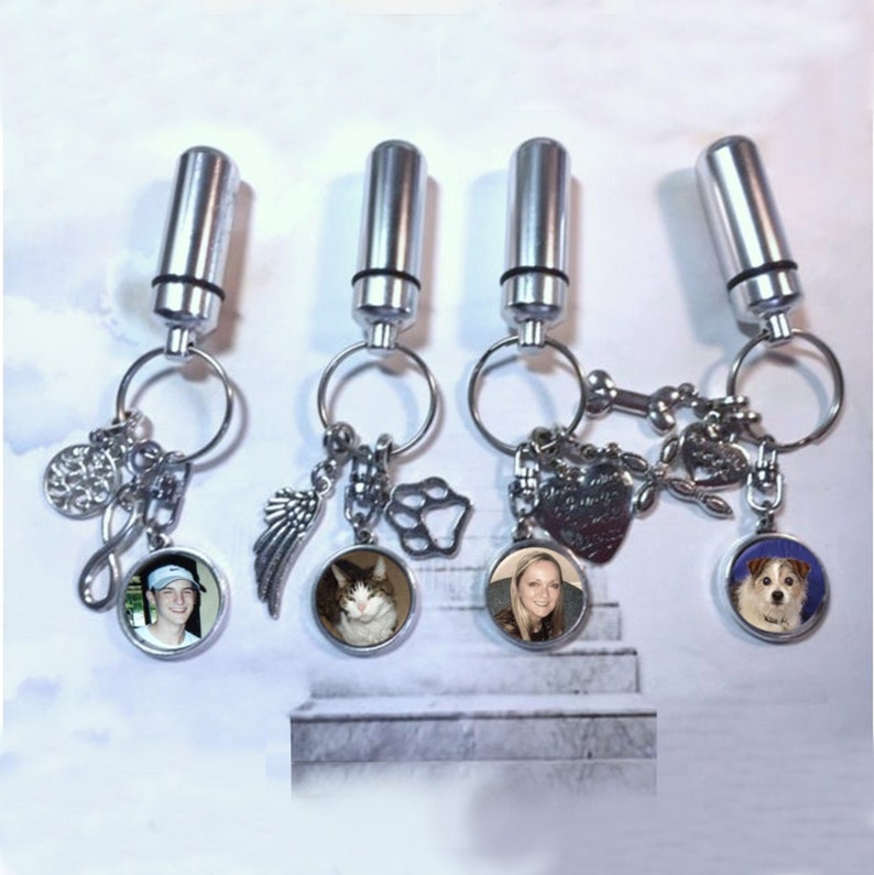 Family Cremation Key Ring with Custom Photo and Cremation Urn Loss of Family Member, Pet, Friend Family Sets image 1