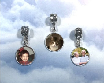 2 Photo Charms for  European Style Charm Bracelets, Single and Doubles Sided Custom Picture Charm, Add A Charm for Moms, Pet Lovers