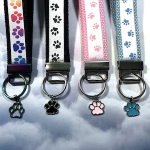 Key Fob Photo Wristlet with Paw Print Charm Paw Print Theme and Optional Photo Name Charm and Cremation Urn